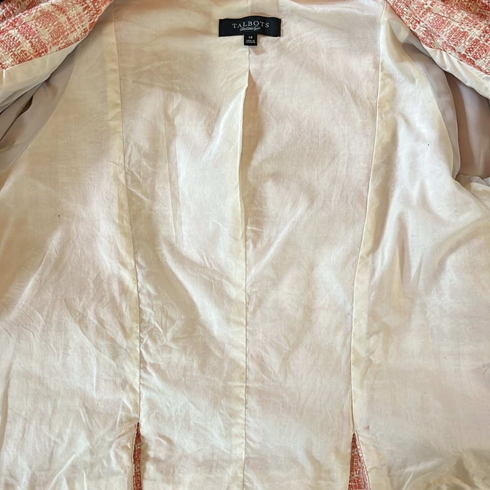 Talbots Orange,Pink & Cream Tweed Open Blazer w/pockets & Cropped Length Size 14 - Picture 12 of 17